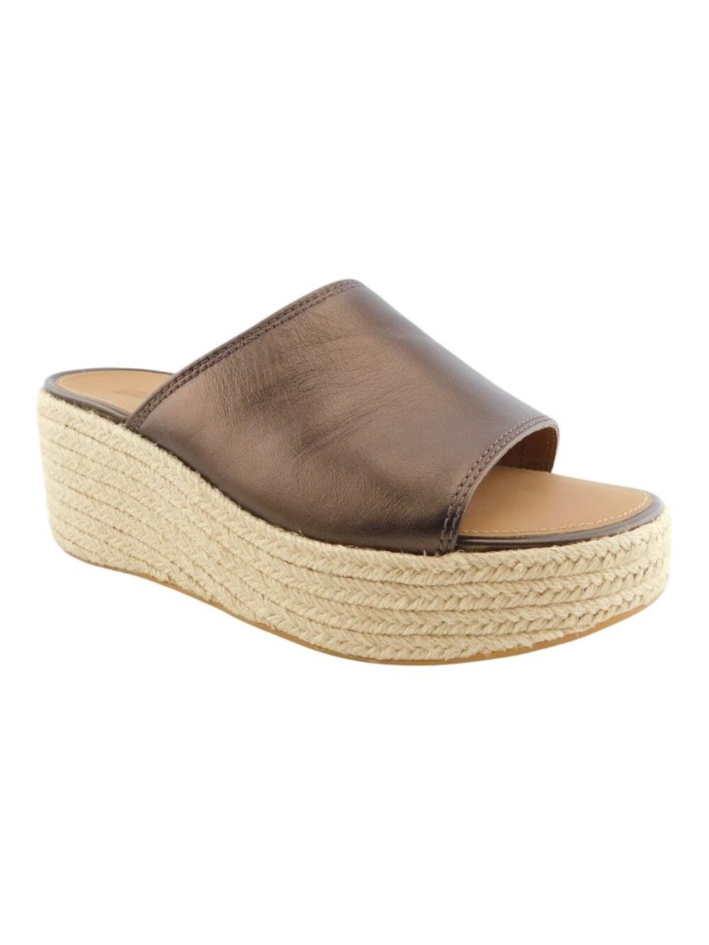 FITFLOP Bronze Metallic Leather Espadrille Platform Slide Sandals 8